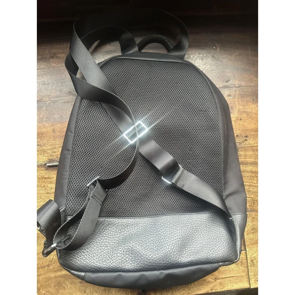 Calvin Klein Backpack Unisex Black Faux Leather Nylon Travel Laptop Bag